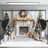 Lofaris Weiß Kamin Kerzen Silber Girlande Weihnachten Hintergrund